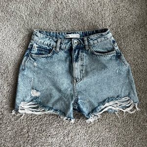 Zara Distressed High Waisted Denim Shorts